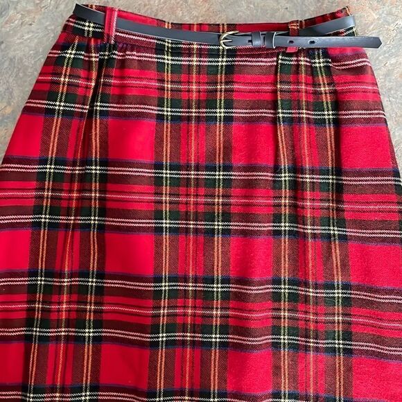 Vintage Tartan Plaid Wool Pencil Skirt with Ruffle detail Sz 8 with belt - Picture 2 of 11